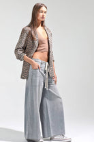 One Button Tailored Tan Animal Print Blazer
