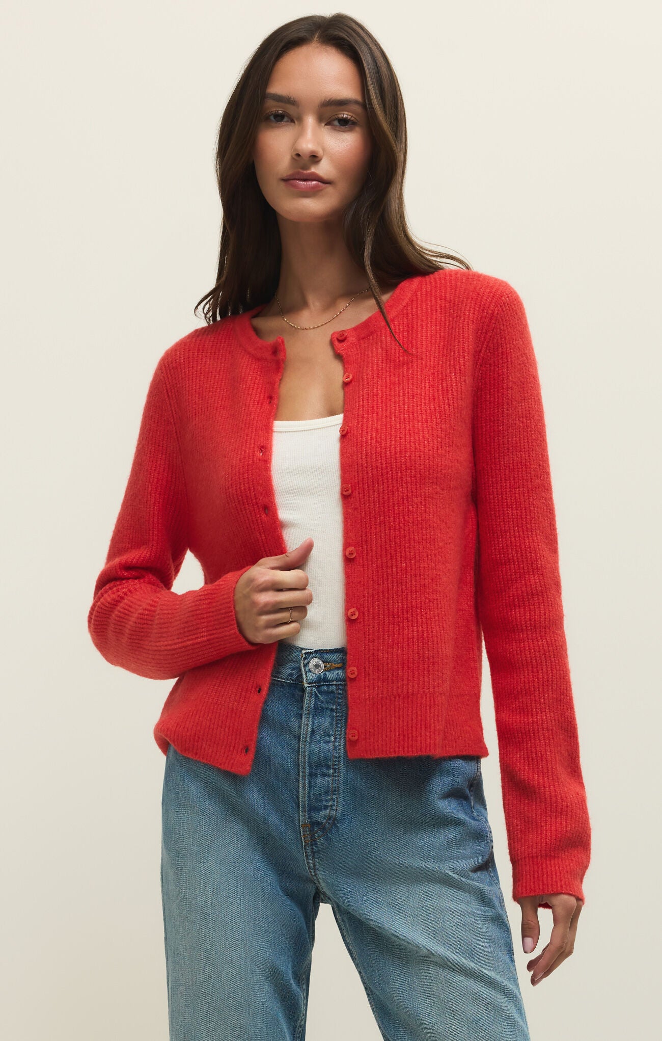 Red button up cardigan
