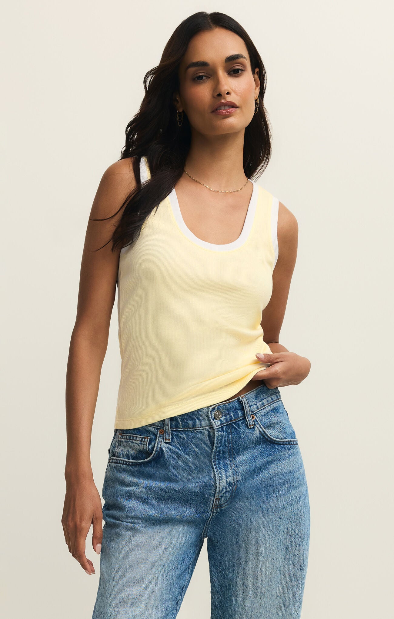 Yellow Tank top with white trim
