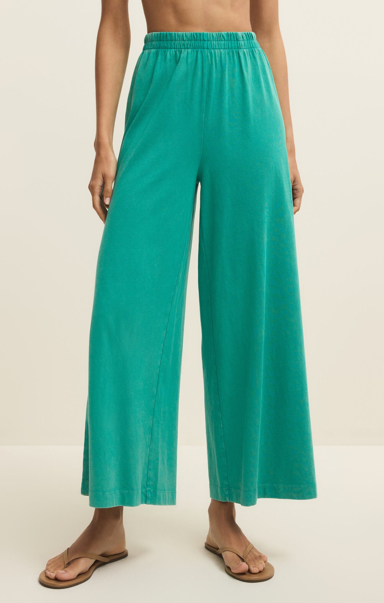 Z SUPPLY teal wide-leg ankle cotton jersey pant