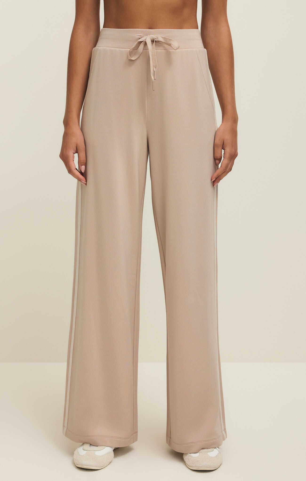 Beige Wide Leg Track Pants