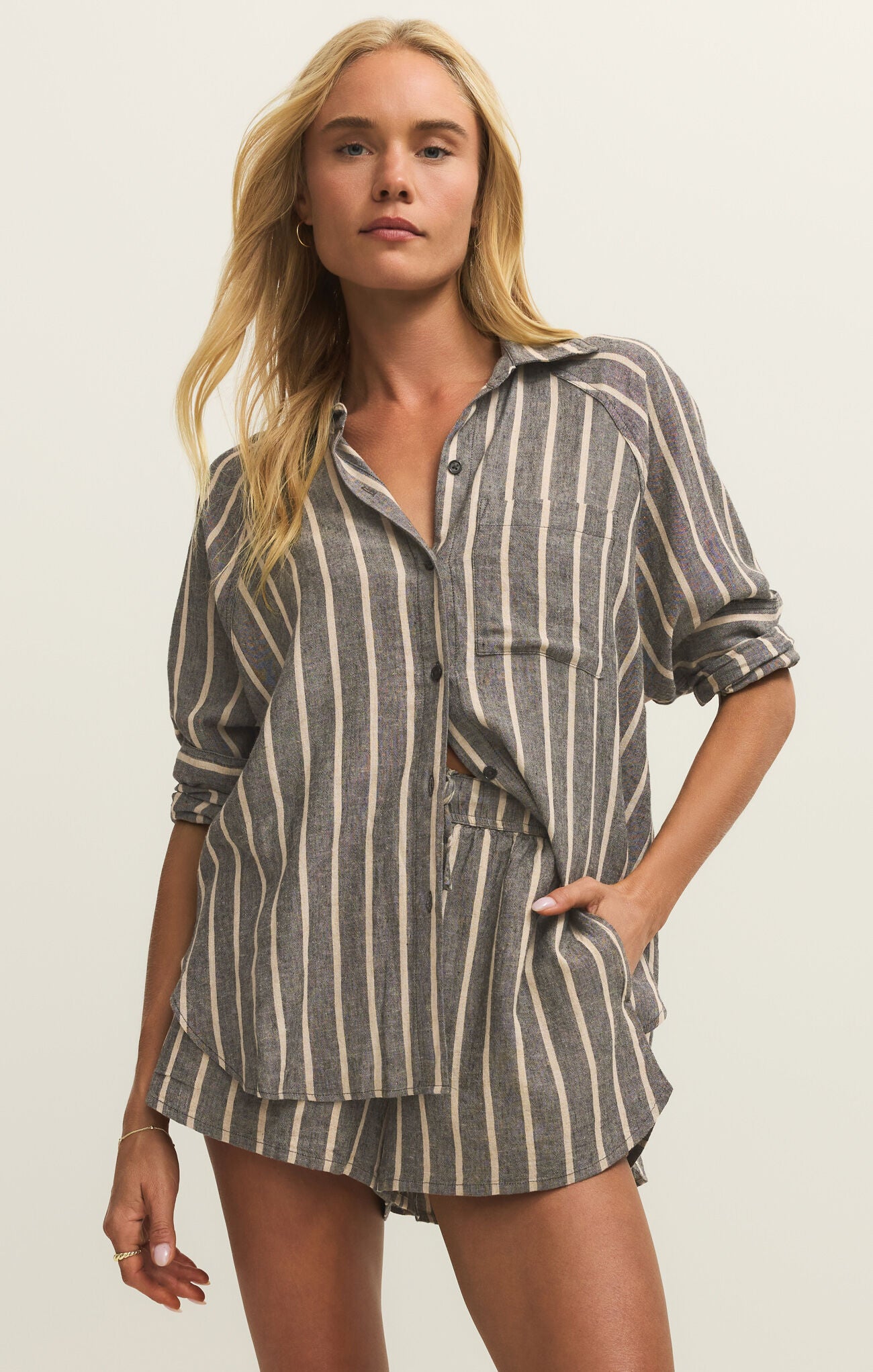 Black Striped Button Up