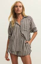 Black Striped Button Up