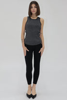 Woman Wearing Another Love Sleeveless Metallic Black Top