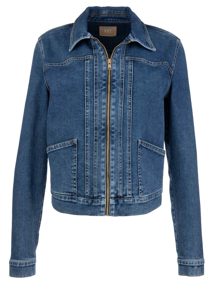 Zip front denim jacket