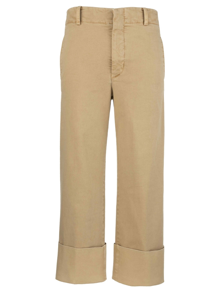 Rolled Hem Khaki Straight Leg Pants