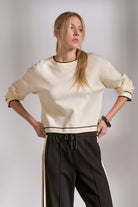 Off-White Sweater with Black Contrast Trim