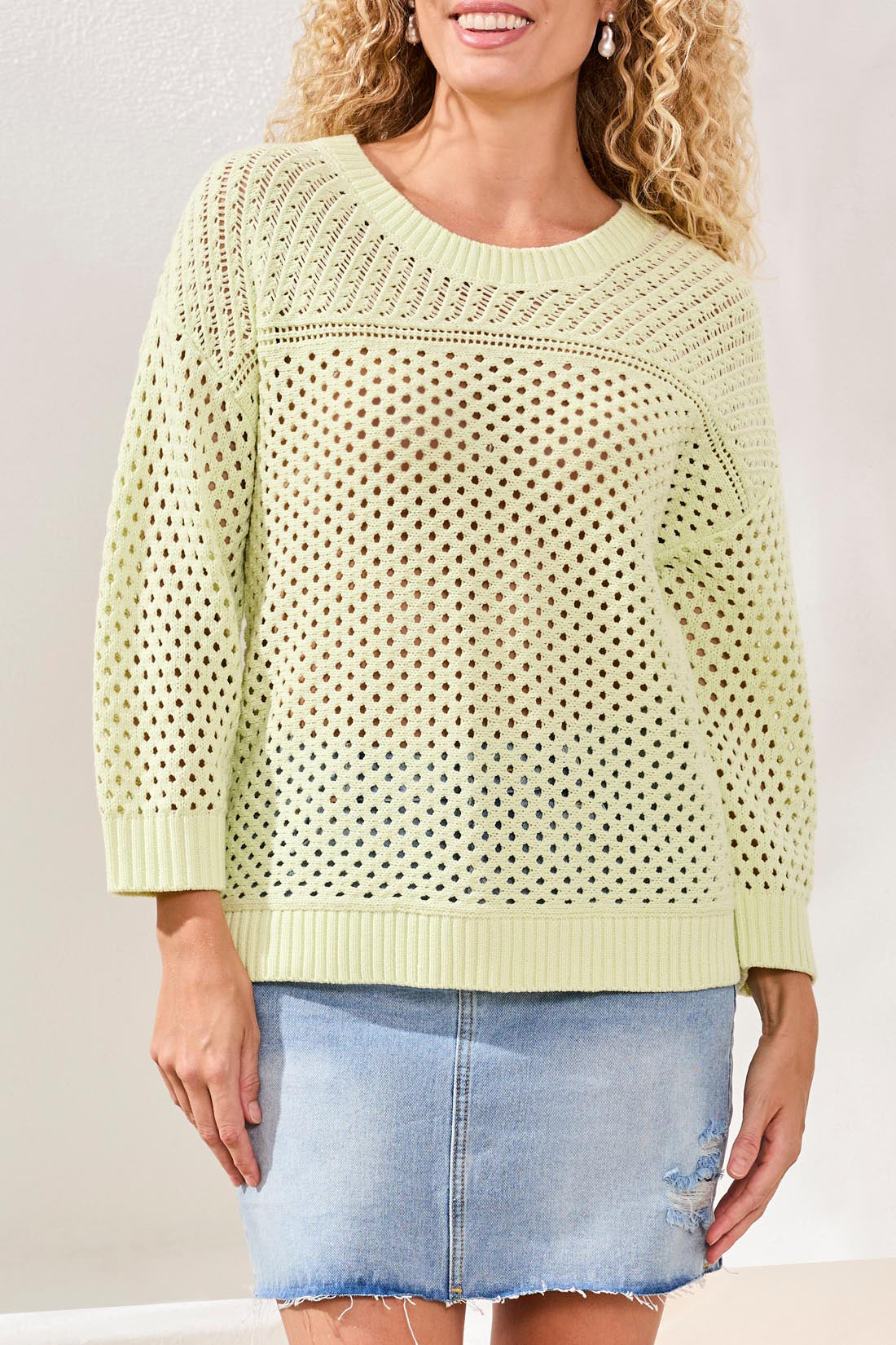 Green Open-Stitch Sweater