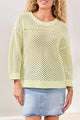Tribal 3/4 Sleeve Open Stitch Sweater - Lime Cream