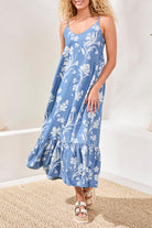 Blue Floral Cami Max Dress with Ruffles