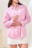 Button Up, Collared, Striped Pink Shirt