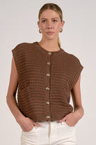 Brown, Sleeveless Cardigan Sweater