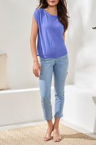 Blue Cap Sleeve Top with Pleats