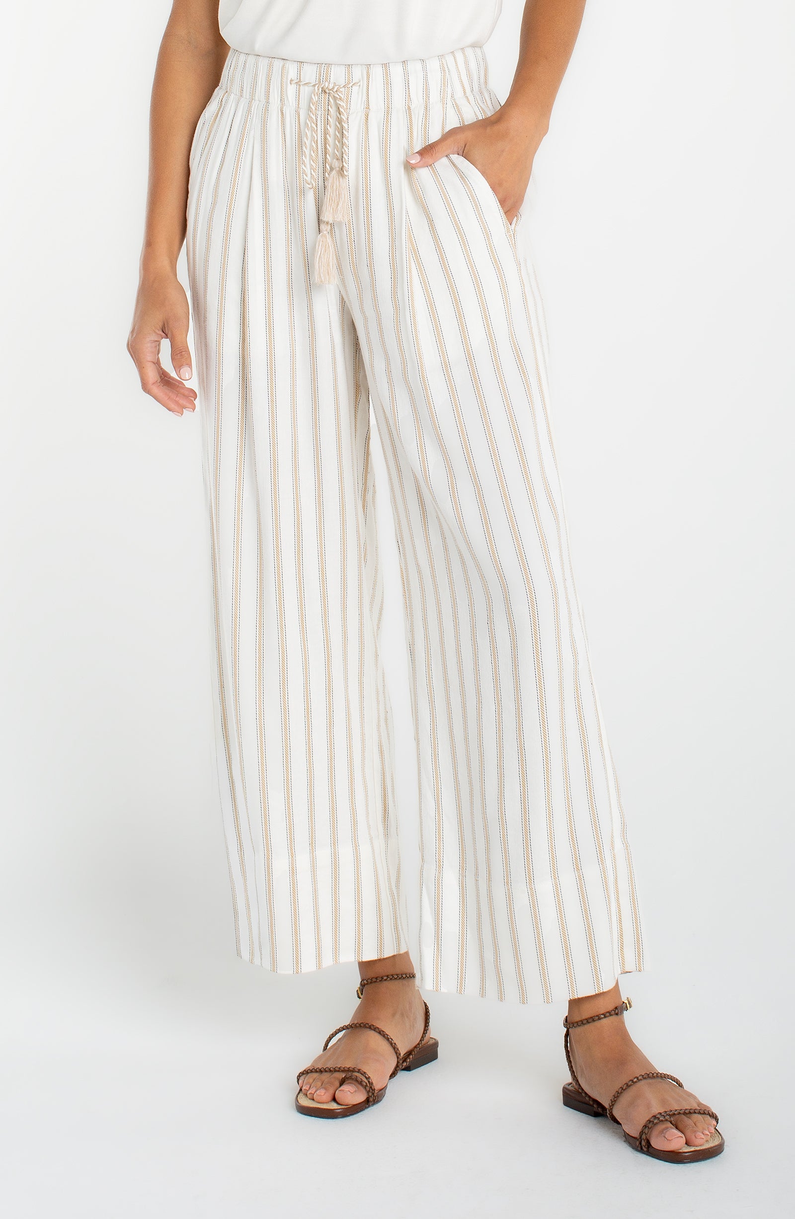 Liverpool Pull On Cream and Tan Stripe Pants
