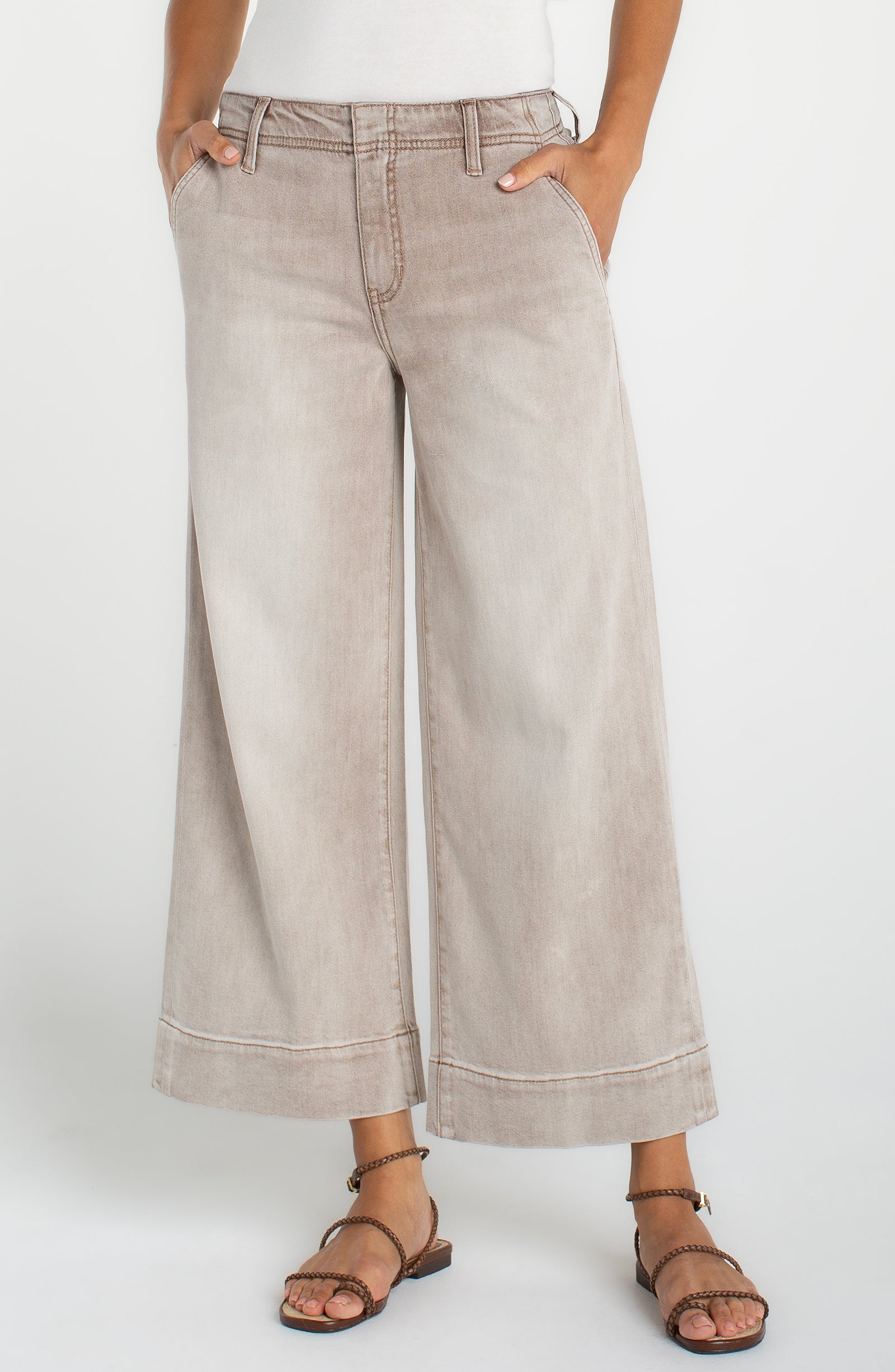 Liverpool Faded Tan Denim Wide Leg Bottoms