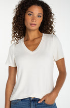 Liverpool Cream V-Neck Short Sleeve Knit Tee
