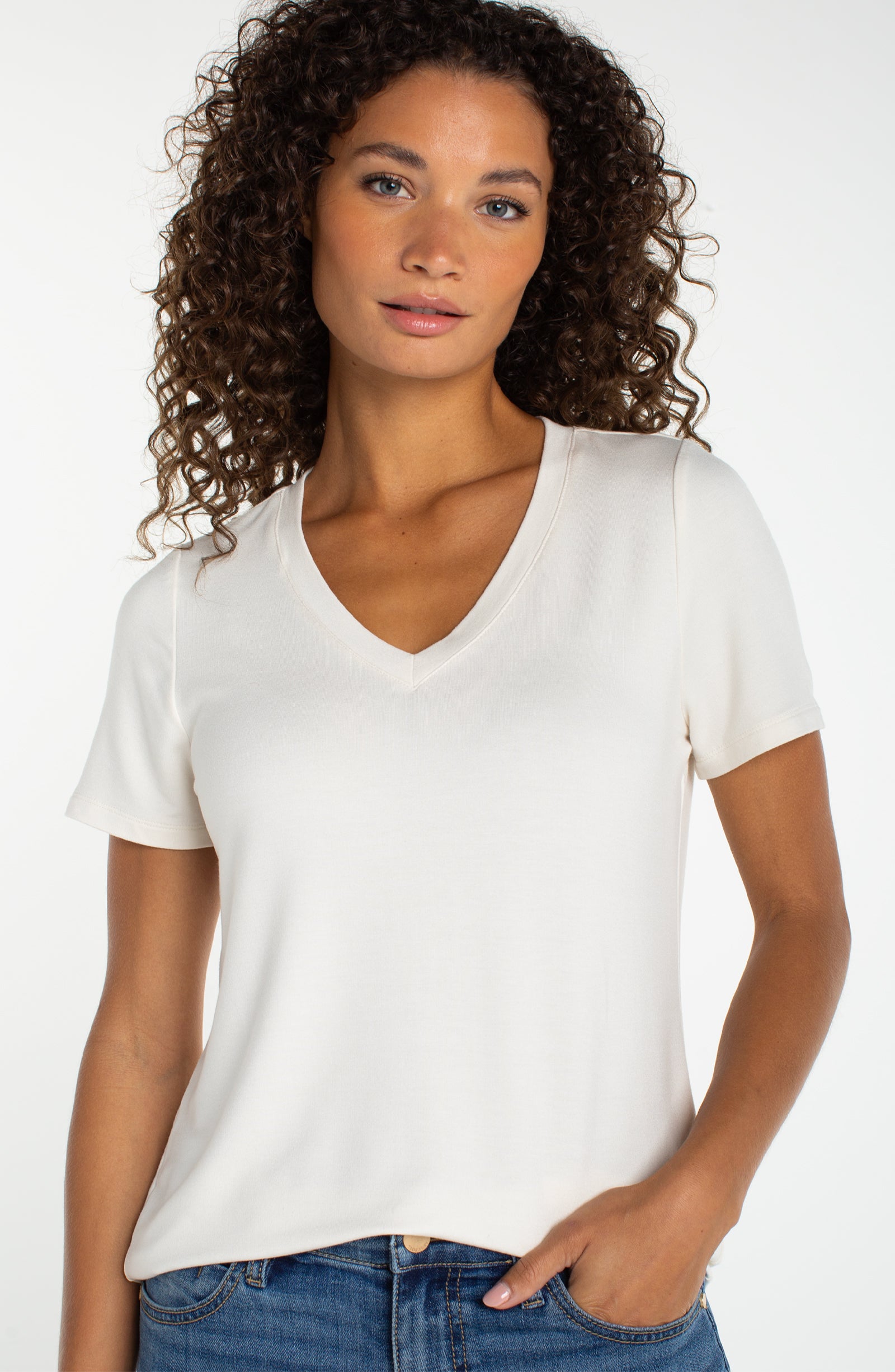 Liverpool Cream V-Neck Short Sleeve Knit Tee