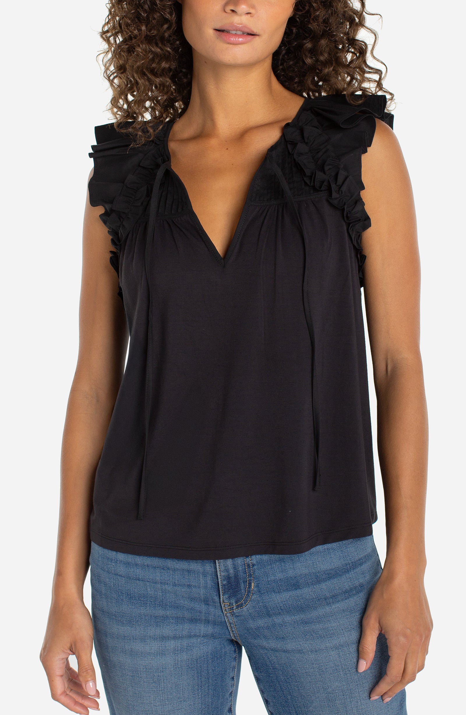Liverpool Black Flutter Sleeve Top with Ties
