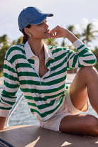Green and White Stripe Rugby Polo Top