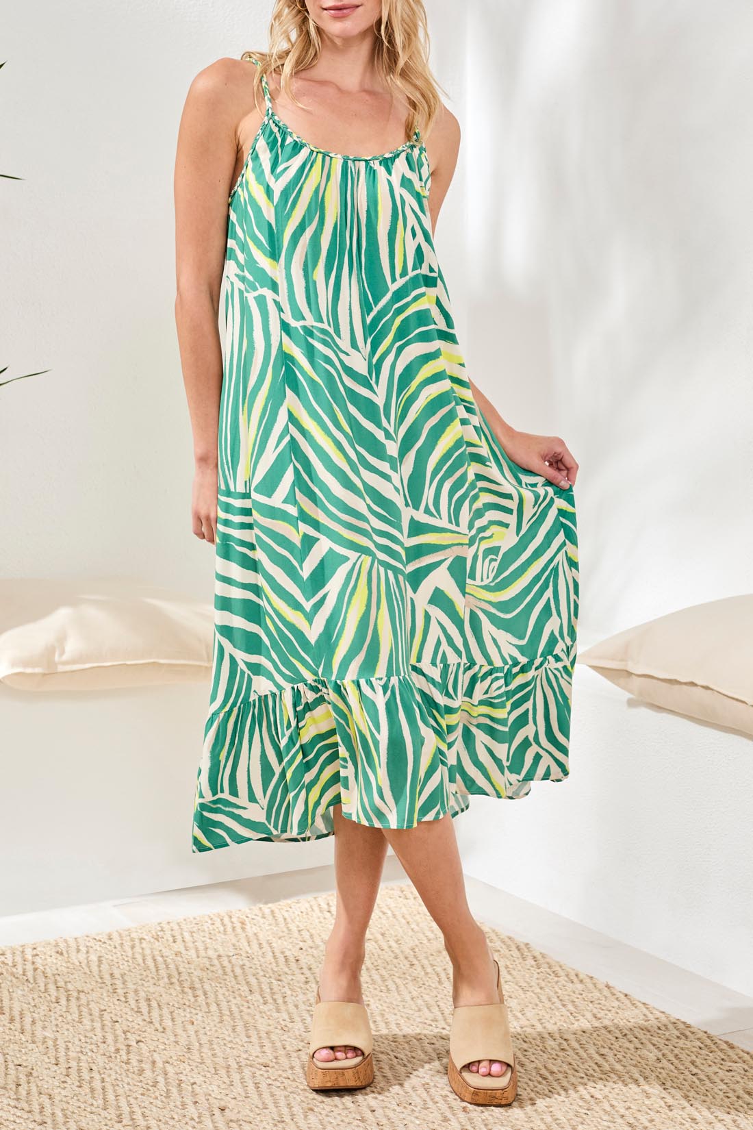 Tribal Green and Cream Patterned Summer Cami Dress