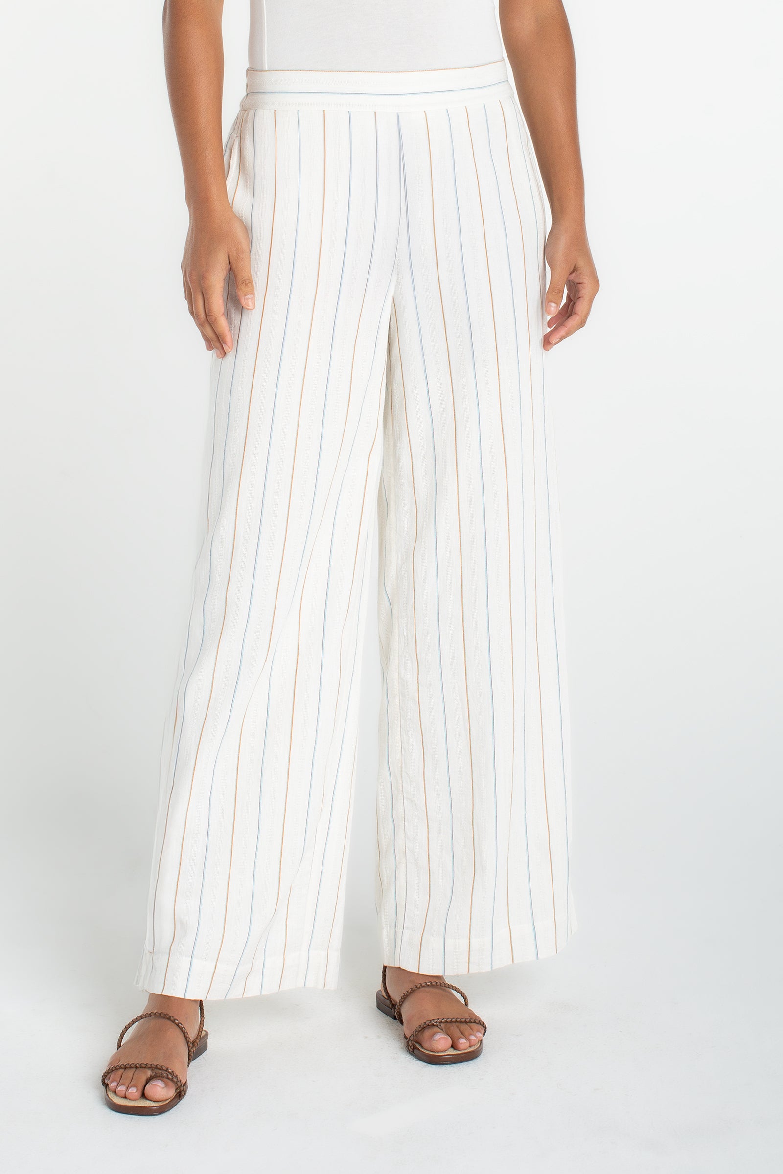 Liverpool Off-White Wide Leg Pants with Stripe Detail