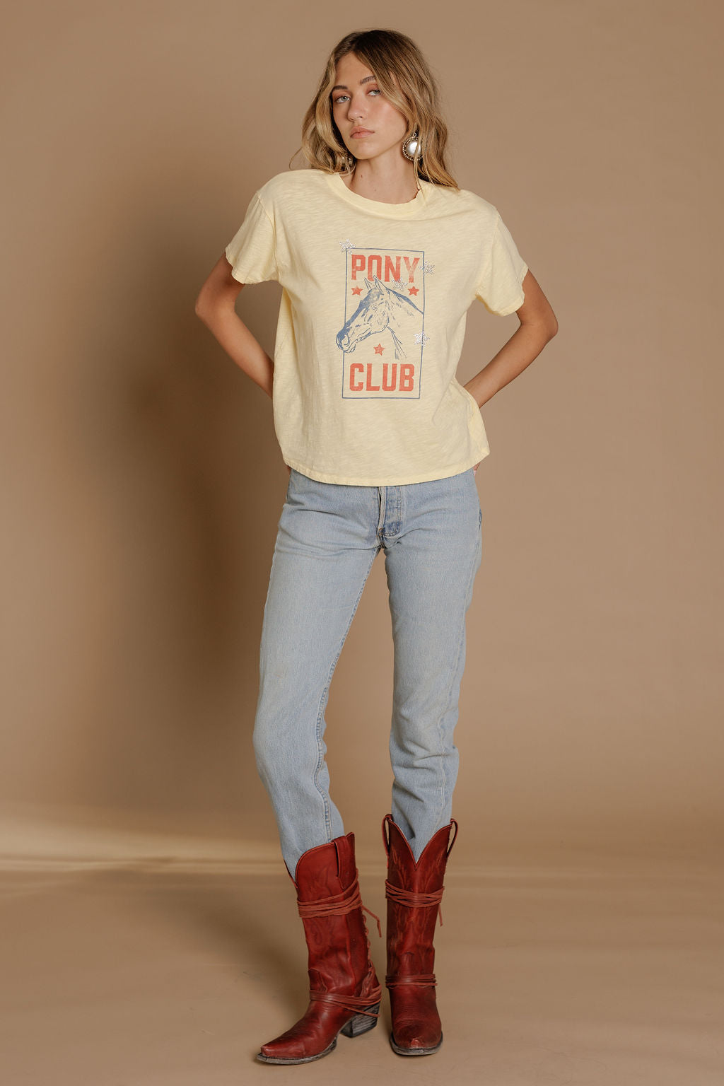 Pony Club Slub Graphic Cap Tee in Sun Yellow