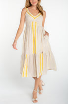 Liverpool Sleeveless Midi Dress in Cream/Brown Stripe