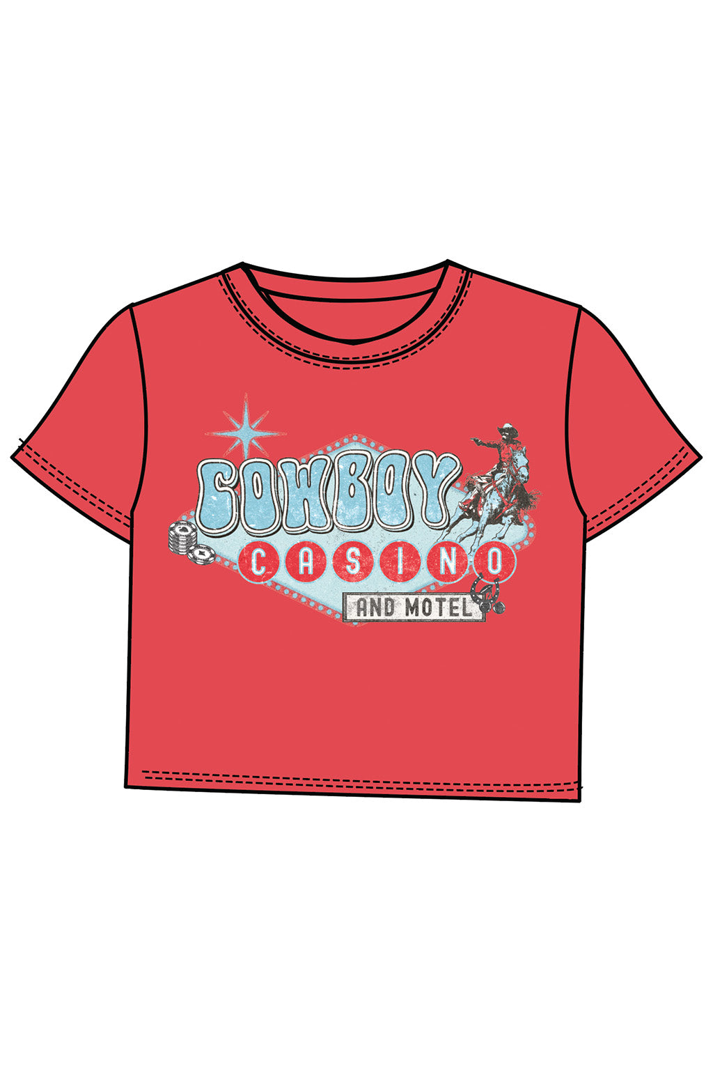 Cowboy Casino Wide Crop Tee in Crimson