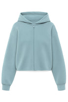 Another Love Kaia Bubble Hem Zip Up Hoodie in Hazy Aqua Blue