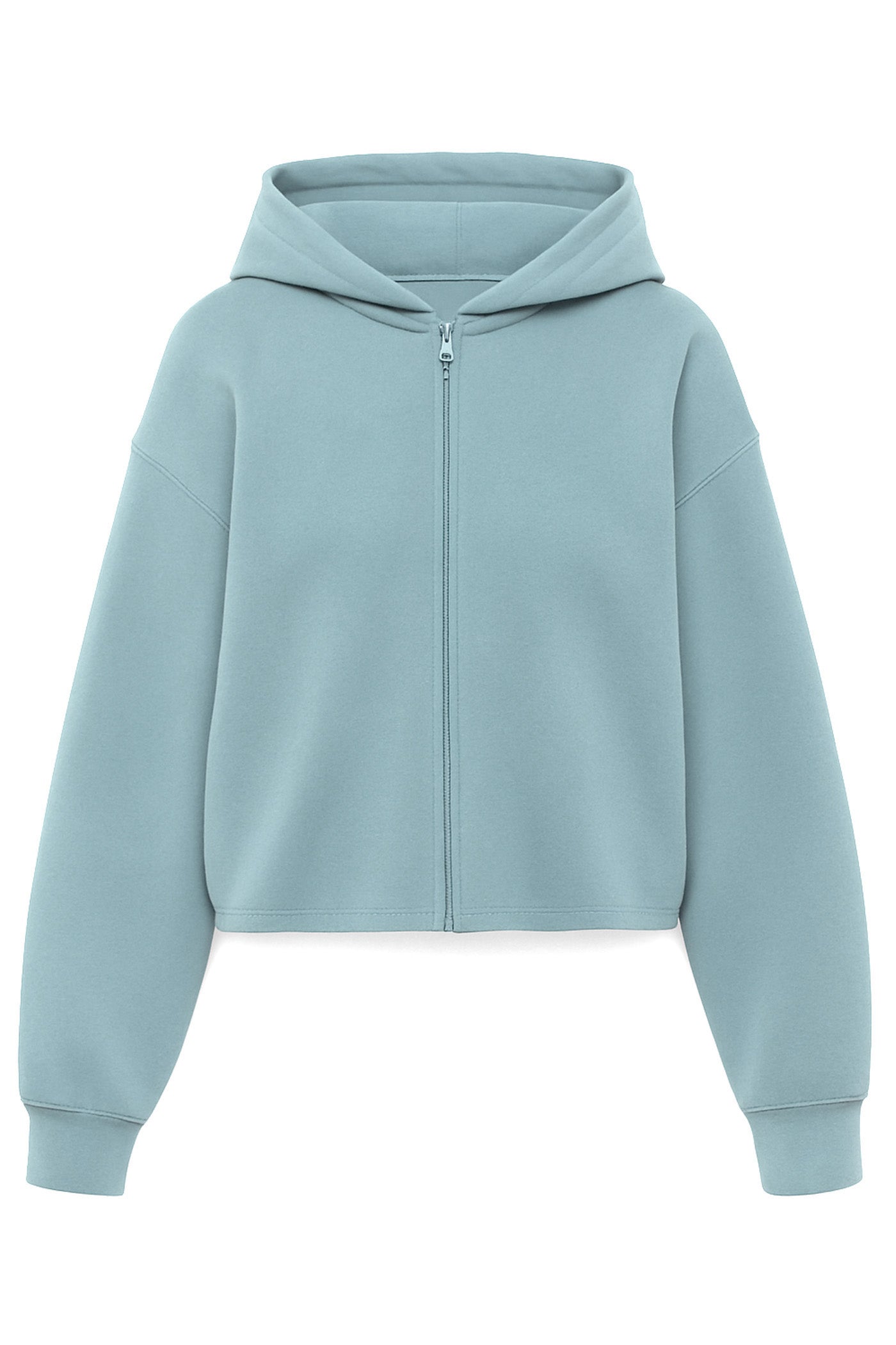 Another Love Kaia Bubble Hem Zip Up Hoodie in Hazy Aqua Blue