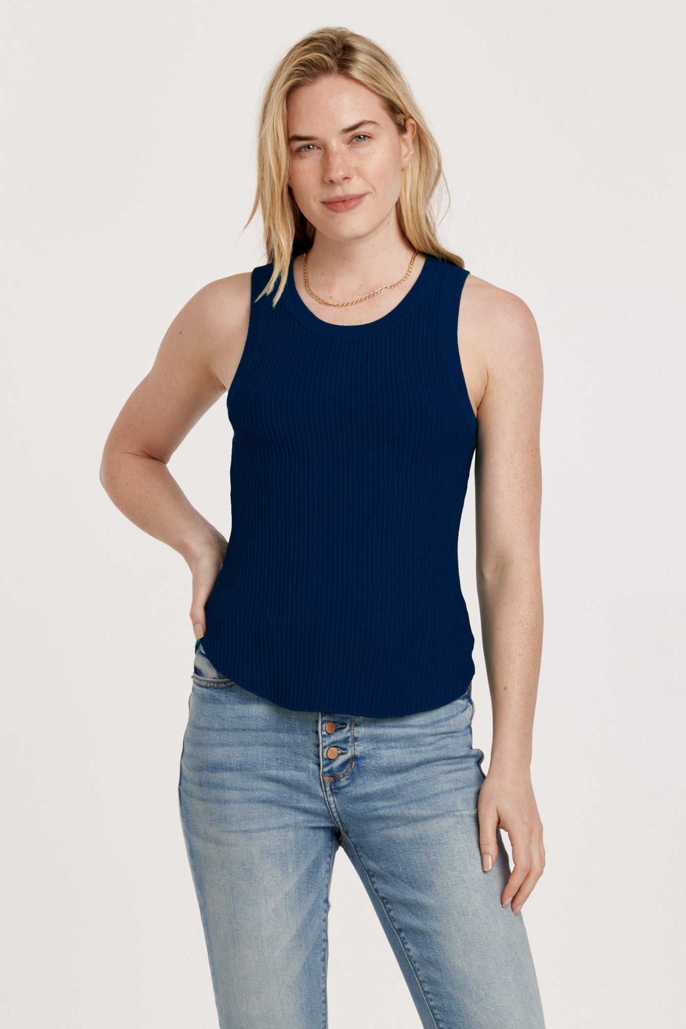 Another Love Cora Ribbed Tank in Black Iris Blue