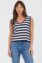 Dear John Celia Top in Black Iris Stripe
