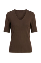 Liverpool Double Layer V-Neck Rib Knit Top - Dark Espresso