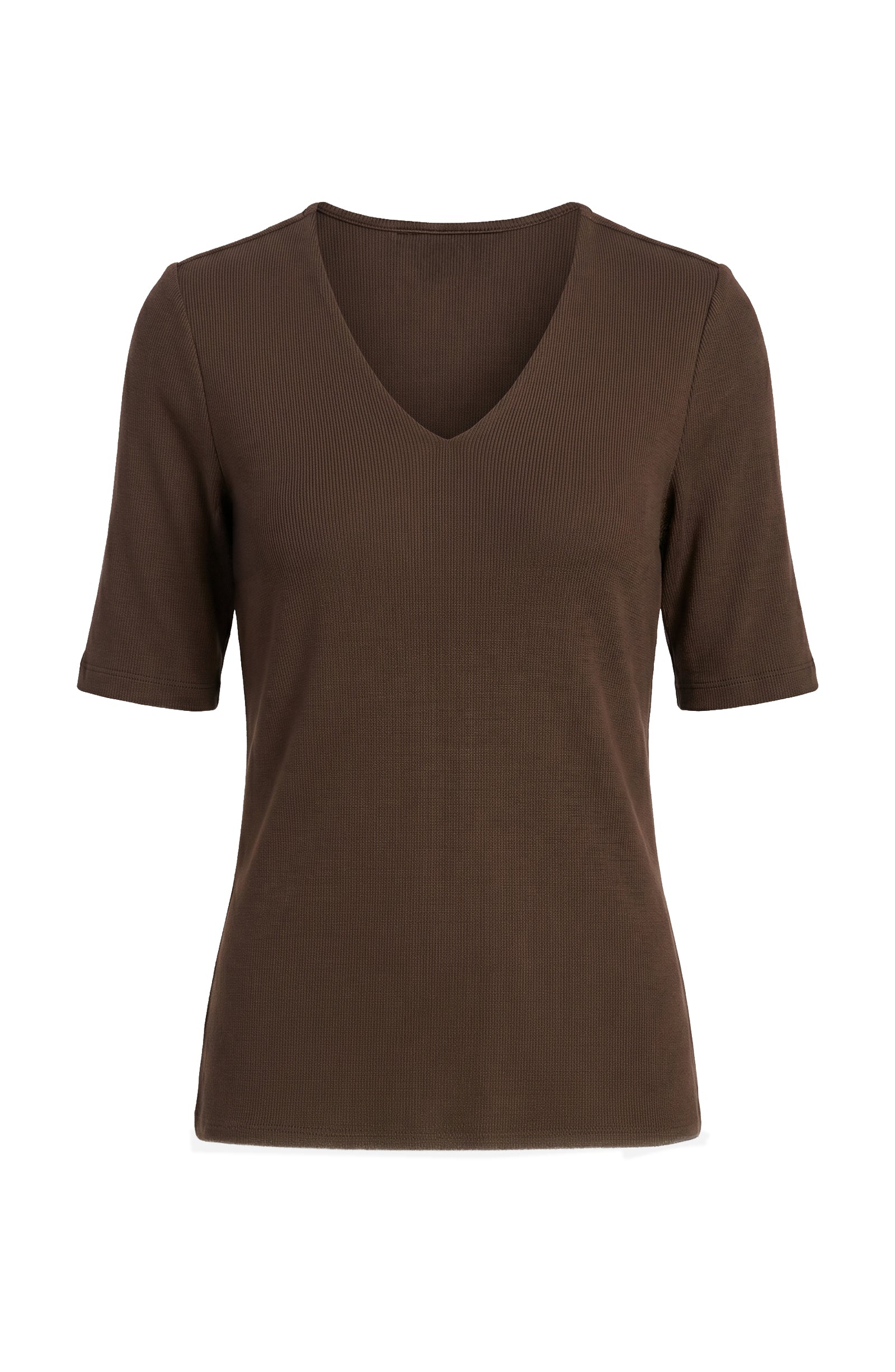 Liverpool Double Layer V-Neck Rib Knit Top - Dark Espresso