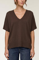 Liverpool Short Sleeve V-Neck Dolman Popover Sweater in  Java