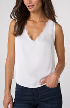 Liverpool V-Neck Woven Tank in Whipped Cream