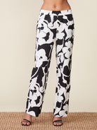 Floral Linen-Blend Pull-On Pants in Black/White