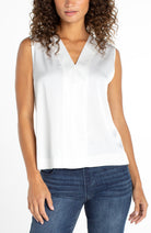 Cream/White, Sleeveless V-Neck Polyester Top.