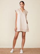 double sleeve ruffle collar v-neck suede dress