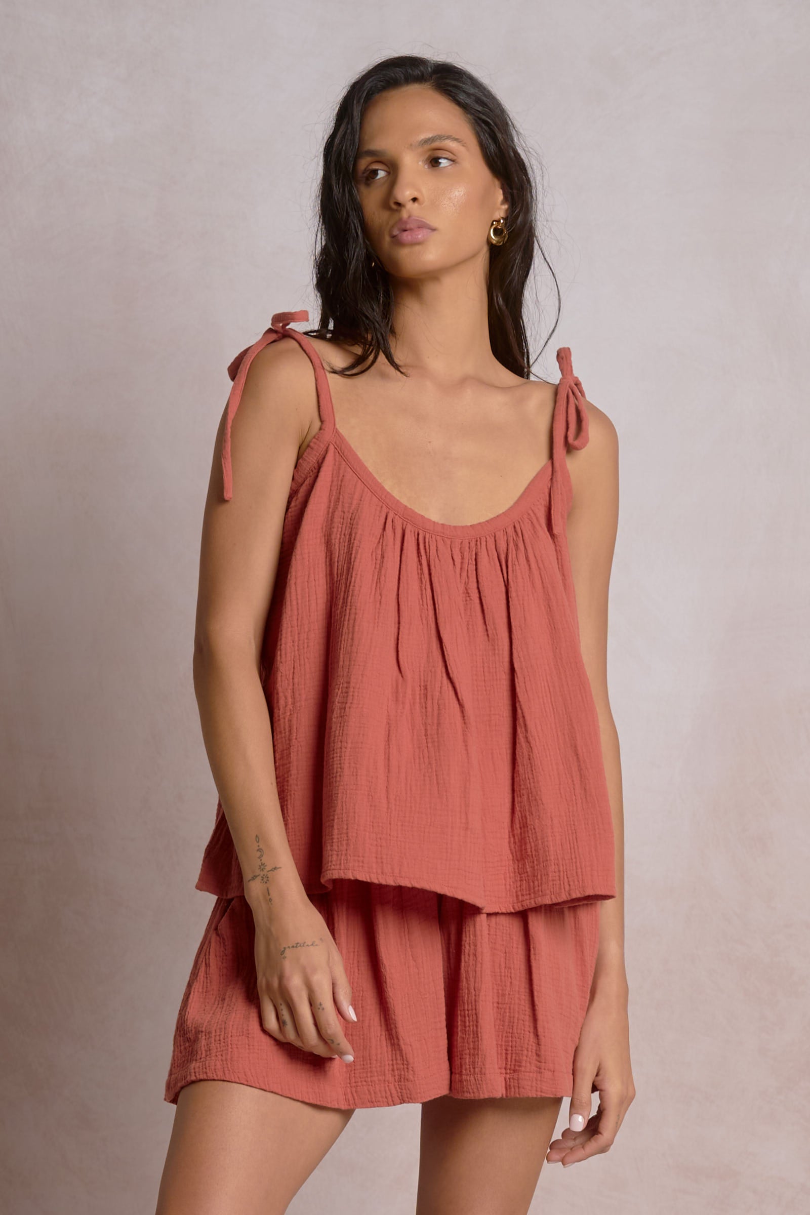Elan Flowy Tie Straps Tank - Cayenne