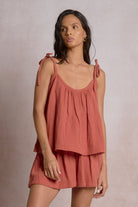 Elan Flowy Tie Straps Tank - Cayenne