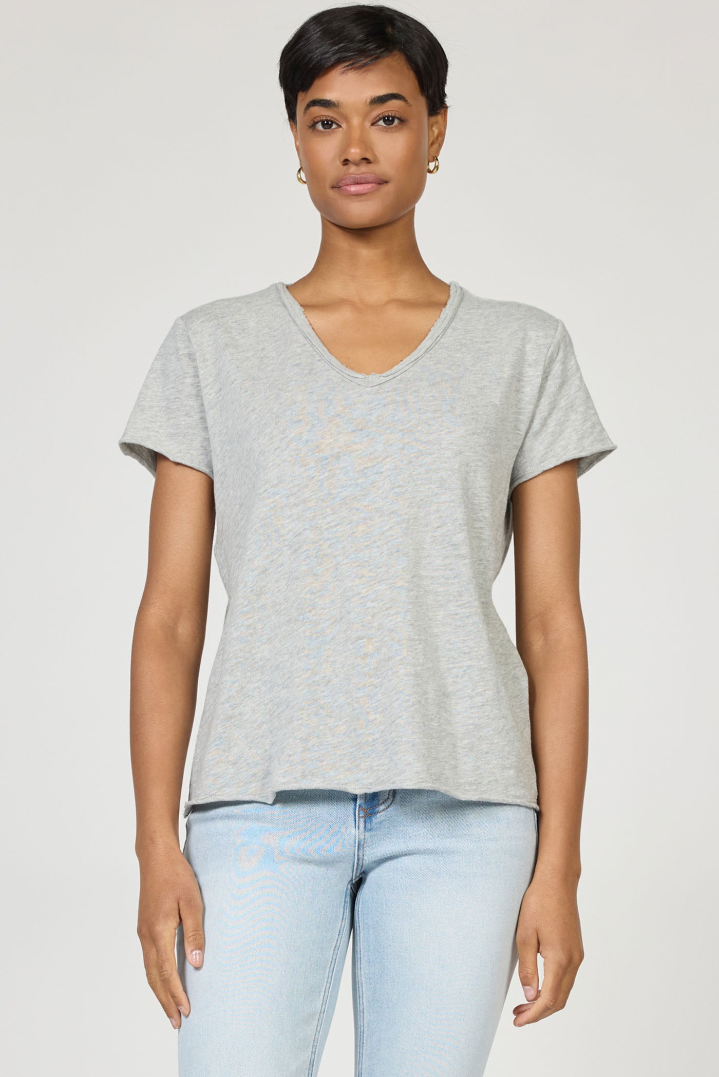 heather grey short sleeve v-neck cotton top
