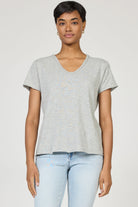heather grey short sleeve v-neck cotton top