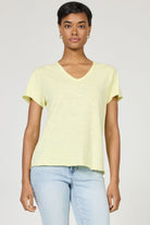 pale yellow v-neck short sleeve top