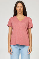 pink short sleeve v-neck slub top