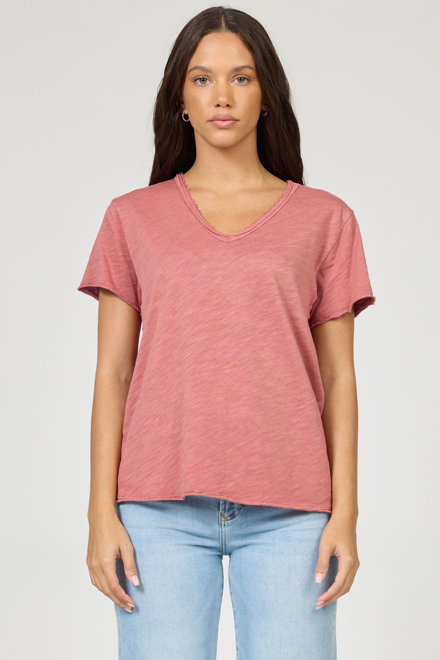 pink short sleeve v-neck slub top