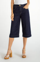 Dark Blue Denim Wide Capri Pants