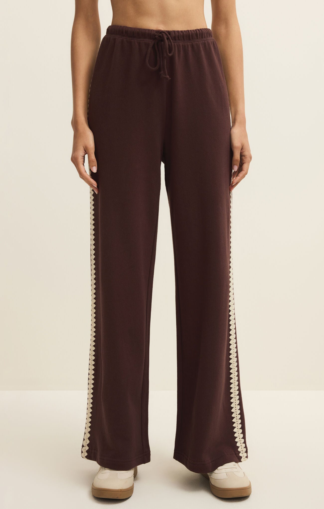 Brown Track Pant with Decorative Cream Trim