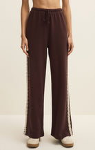 Brown Track Pant with Decorative Cream Trim