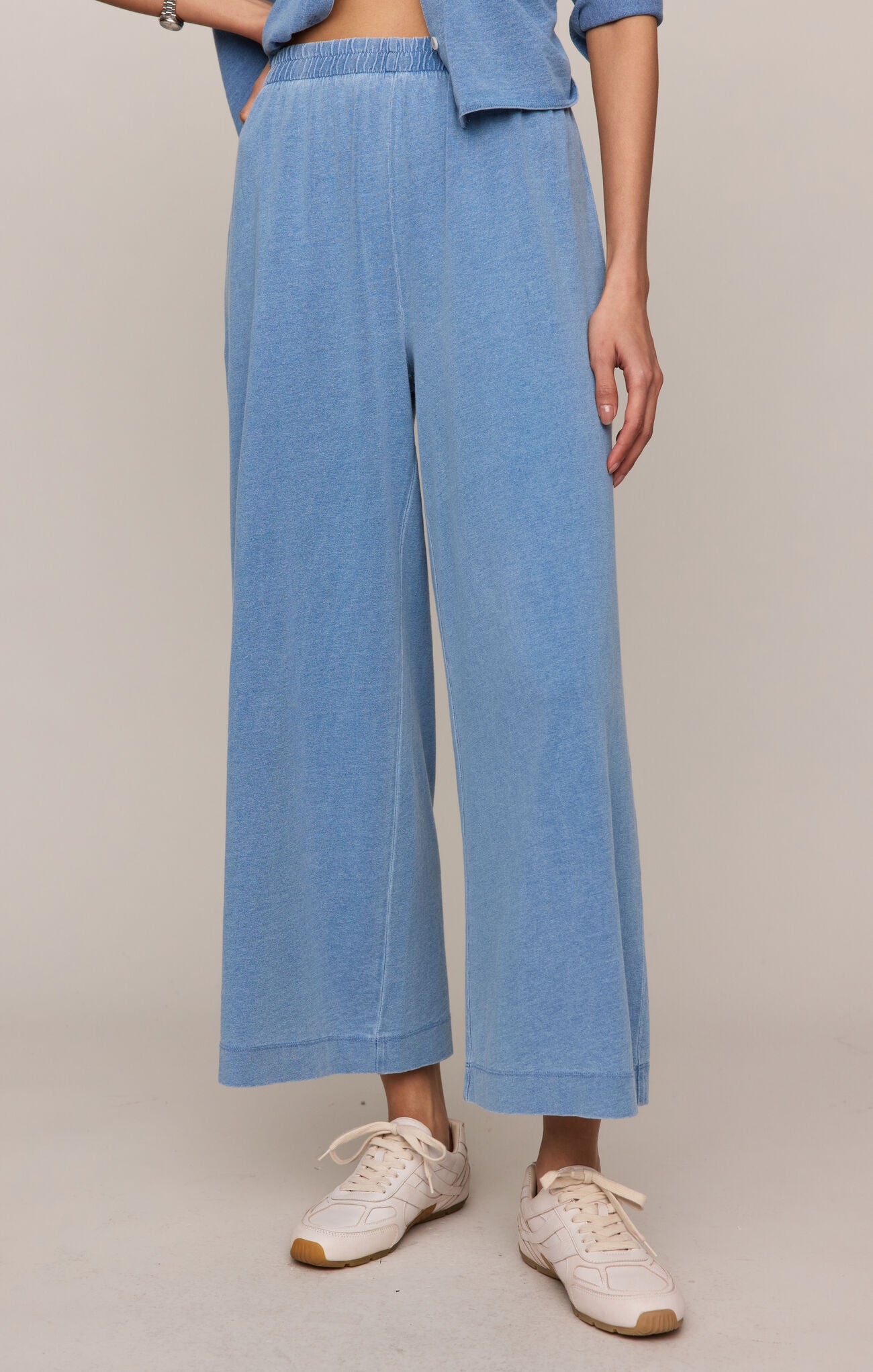 Blue Wide Leg Jersey Pants
